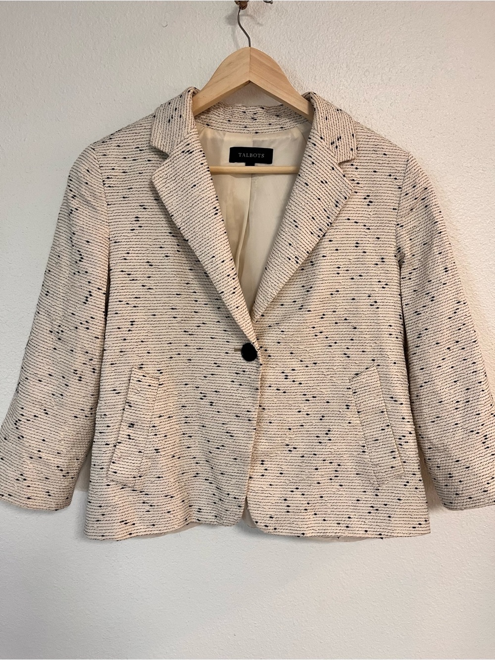 Talbots Cream Speckled Knit Single-Button Blazer